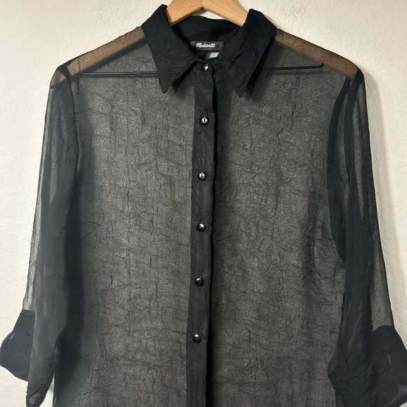 MADEWELL BLACK SHEER SEE THROUGH BLACK WOMEN BUTTON BLOUSE NO SIZE - Picture 7 of 7